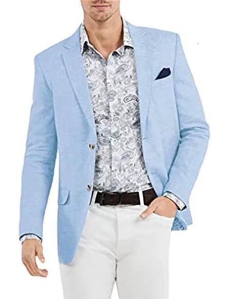 Linen Blazer - Light Blue Linen Sportcoat - 38 Regular