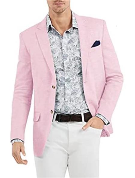 Linen Blazer - Pink Linen Sportcoat - 38 Regular