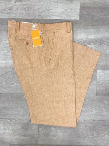 Linen Flat Front Pants Camel - dress size pants : 28 Unfinished bottom