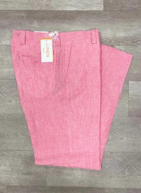 Linen Flat Front Pants Pink - dress size pants : 28 Unfinished bottom