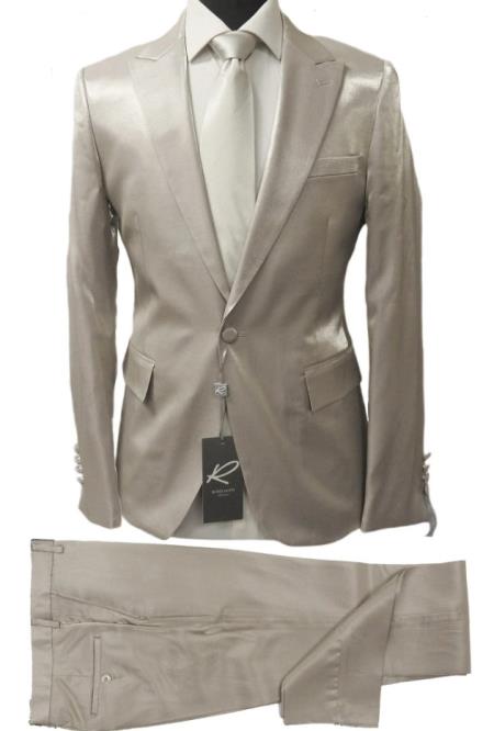 Rossiman Menâ€™s Gray Shiny Sateen Suit â€“ Sleek & Modern Formalwear - 38 Short Jacket+32 Waist Adjustable 28to34)(Height: 5’4”to5’7”)(Neck 15-16.5)S-M)