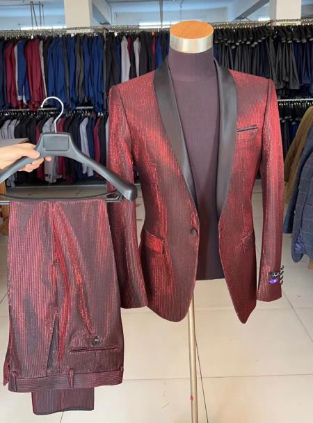 Retro Paris Suits Mens Suit Red - Red