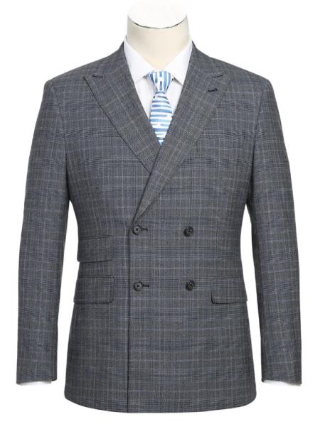 Mens Gray Windowpane Plaid Suit - 38 Short Jacket+32 Waist Adjustable 28to34)(Height: 5’4”to5’7”)(Neck 15-16.5)S-M)