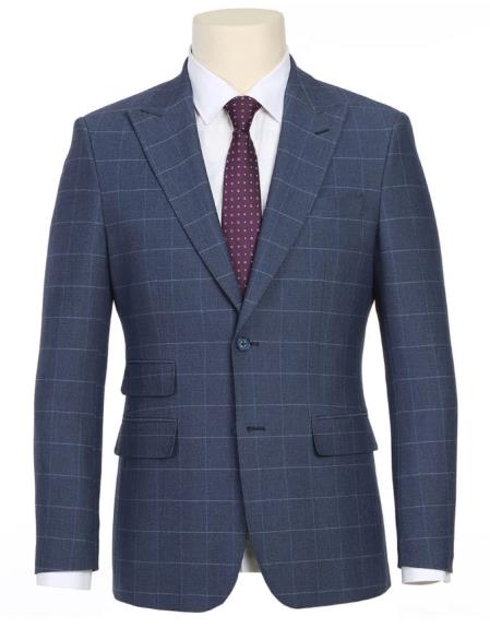 SKU#JA61607 Plaid Suit - Mens Windowpane Suit By English Laundry Designer Brand - Pale Blue - 38 Short Jacket+32 Waist Adjustable 28to34)(Height: 5’4”to5’7”)(Neck 15-16.5)S-M)
