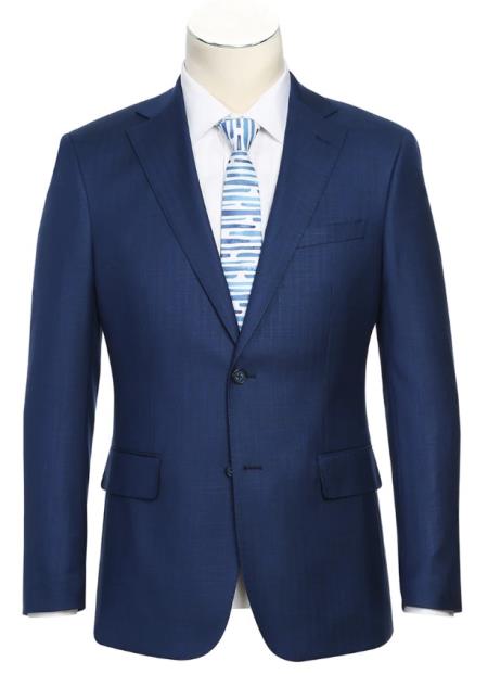 Slim Fit Midnight Blue Plaid Suit for Men