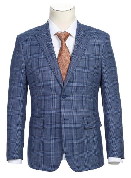 SKU#JA61609Mens Pale Denim Plaid Windowpane Suit - 38 Short Jacket+32 Waist Adjustable 28to34)(Height: 5’4”to5’7”)(Neck 15-16.5)S-M)
