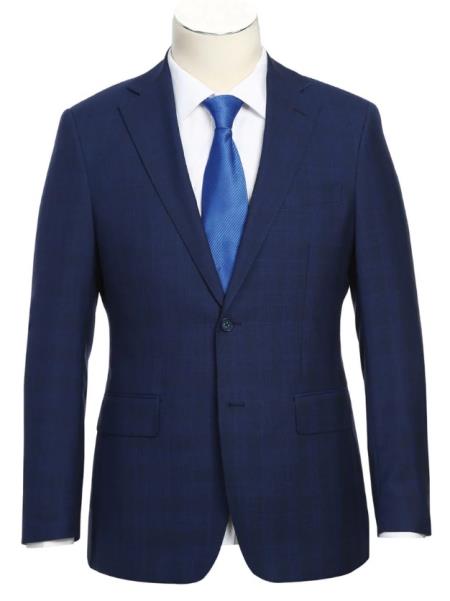 Midnight Blue Plaid Suit for Men - 38 Short Jacket+32 Waist Adjustable 28to34)(Height: 5’4”to5’7”)(Neck 15-16.5)S-M)