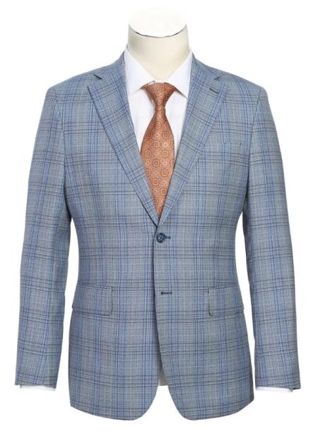 Mens Light Gray Windowpane Plaid Suit - 38 Short Jacket+32 Waist Adjustable 28to34)(Height: 5’4”to5’7”)(Neck 15-16.5)S-M)