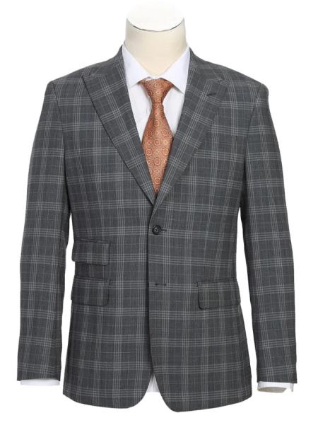 Mens Gray Check Windowpane Plaid Suit - 38 Short Jacket+32 Waist Adjustable 28to34)(Height: 5’4”to5’7”)(Neck 15-16.5)S-M)