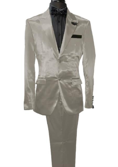Mens Shiny Blazer - Off-White Sateen Vested Suit - 36 Short