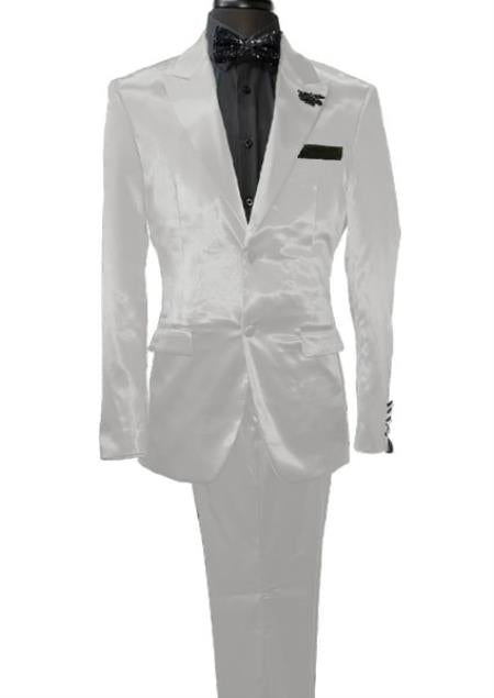 Mens Shiny Blazer - White Sateen Vested Suit - 36 Short