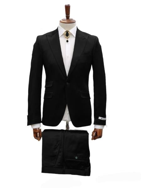 Mens Shiny Blazer - Black Sateen Vested Suit - 36 Short