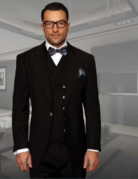 Statement Suits Black - 38 Short Jacket+32 Waist Adjustable 28to34)(Height: 5’4”to5’7”)(Neck 15-16.5)S-M)