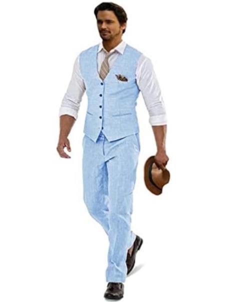 Groomsmen Summer Beach Prom 2026 Blue Vest and Pants Set - S or Small