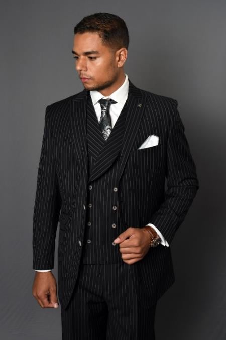 Statement Suits Black Grey - 38 Short Jacket+32 Waist Adjustable 28to34)(Height: 5’4”to5’7”)(Neck 15-16.5)S-M)