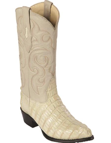 Los Altos Men White Genuine Crocodile Caiman Tail Cowboy J-Toe Boot-New Designer Collection - 6.0 Standard / D / Medium