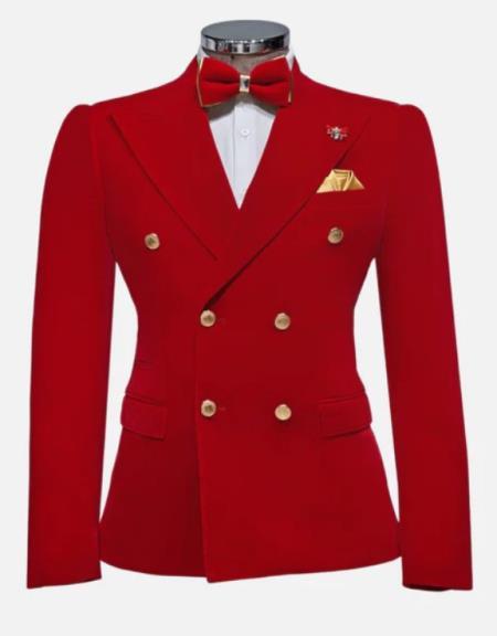Red Double Breasted Sport Coat - Velvet Blazer - S or Small