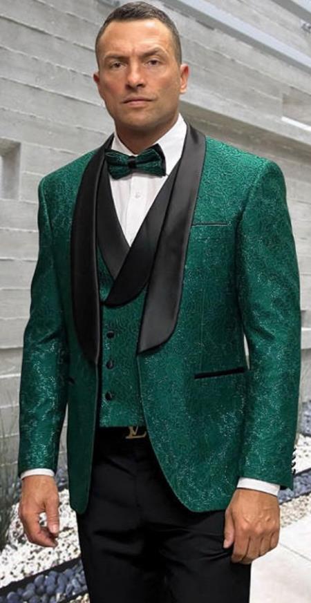 Mens Stylish Hunter Green Textured Pattern Modern Fit Suit - 38 Short Jacket+32 Waist Adjustable 28to34)(Height: 5’4”to5’7”)(Neck 15-16.5)S-M)ggg