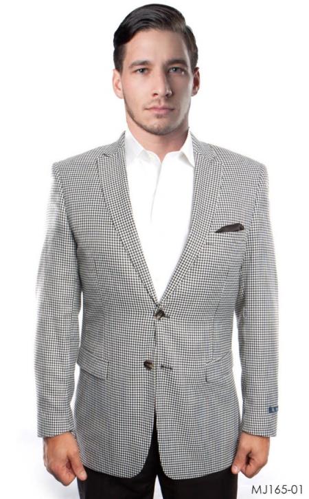 Houndstooth Blazer - Mens Small Houndstooth Wool Sport Coat - 36 Short