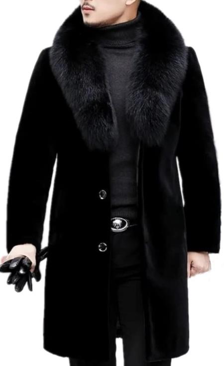 Men Long Faux Fur Coat Black - S or Small