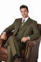 Men’s Vintage Vested Gangster Pinstripe Suit – Bold Olive Green Fashion 3-Piece Set