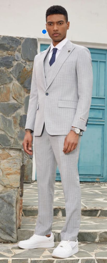 Mens Light Gray and Black Pinstripe 3 Piece Suit – Peaky Blinders Inspired Vintage Gangster 1920s Suit