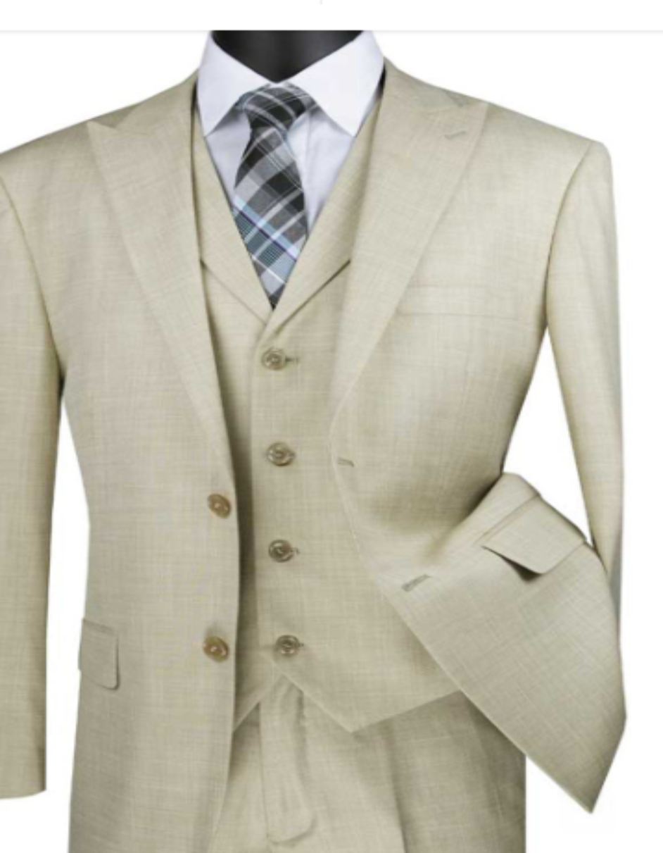 Comfort Stretch Suit - Peak Lapel Sand Color - Slim Fitted Light Tan - Wrinkle-Free - Coat Size 38
