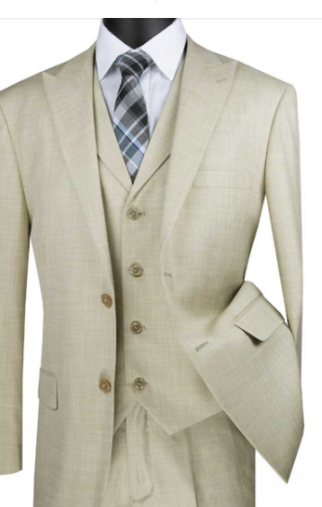 Comfort Stretch Suit - Peak Lapel Sand Color - Slim Fitted Light Tan - Wrinkle-Free