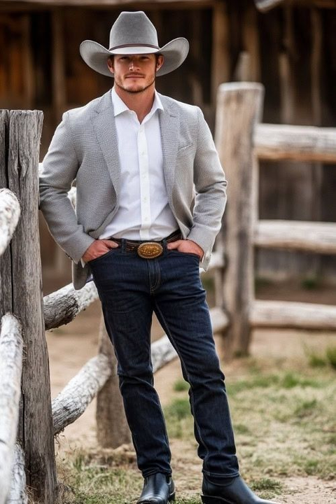 Western Cowboy Blazer for Men – Rugged Grey with Modern Fit
