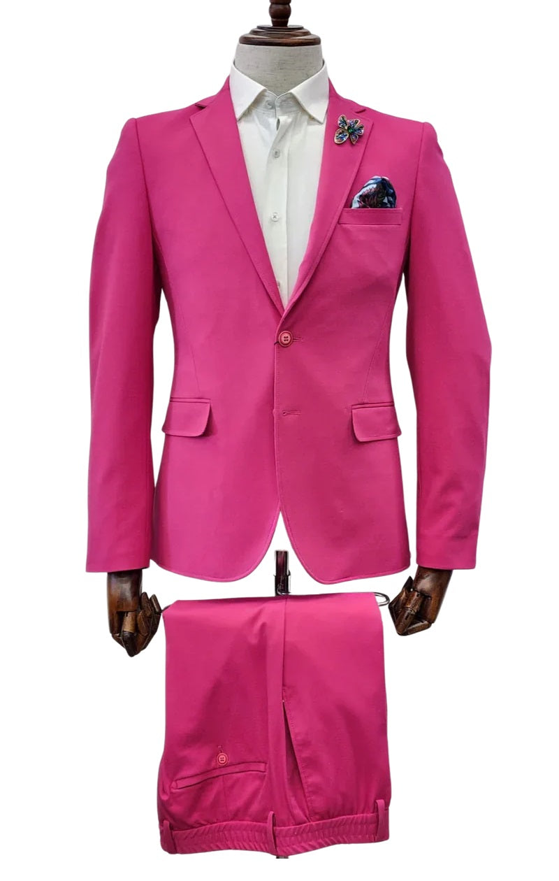 Stretch Fabric - "Hot Pink" Light Weight Suit - Slim Fitted Suit "Style #" - Hot Pink