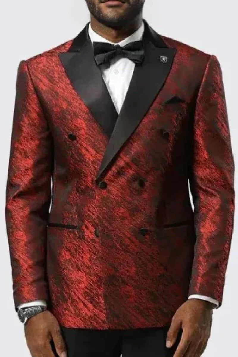 Red Jacquard Double Breasted Blazer Slim Fit By Stacy Adams - Wedding - Prom 2025 - 34 Short or Extra Small