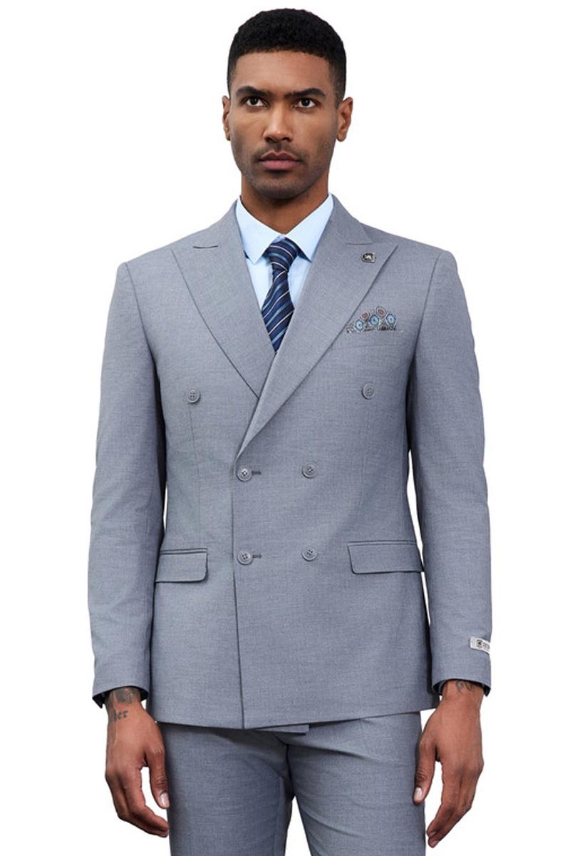 Men's Designer Stacy Adams Classic Double Breasted Suit in Grey - 34 Regular