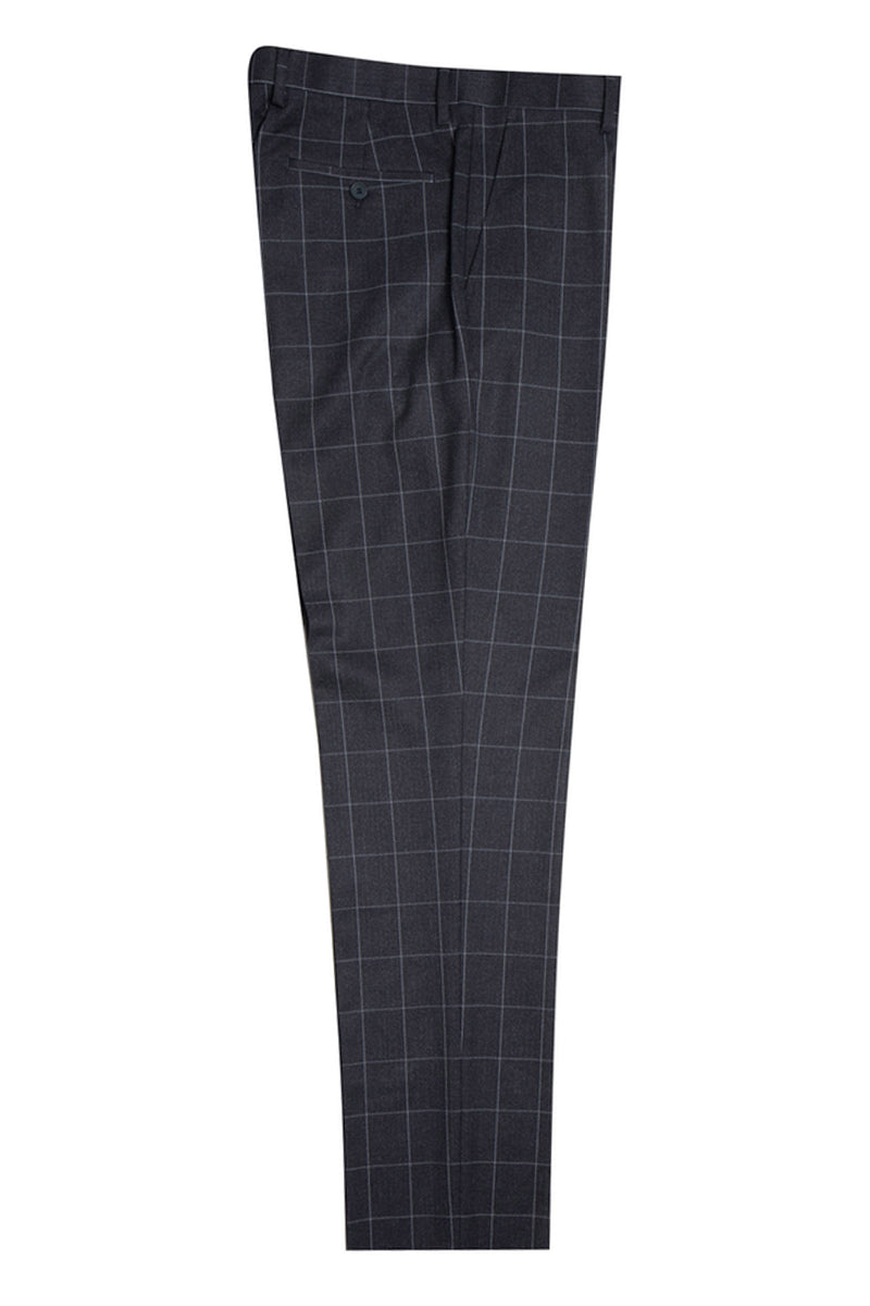 "Stacy Adams Men's Charcoal Grey Windowpane Plaid Suit - Two Button Vested Peak Lapel"