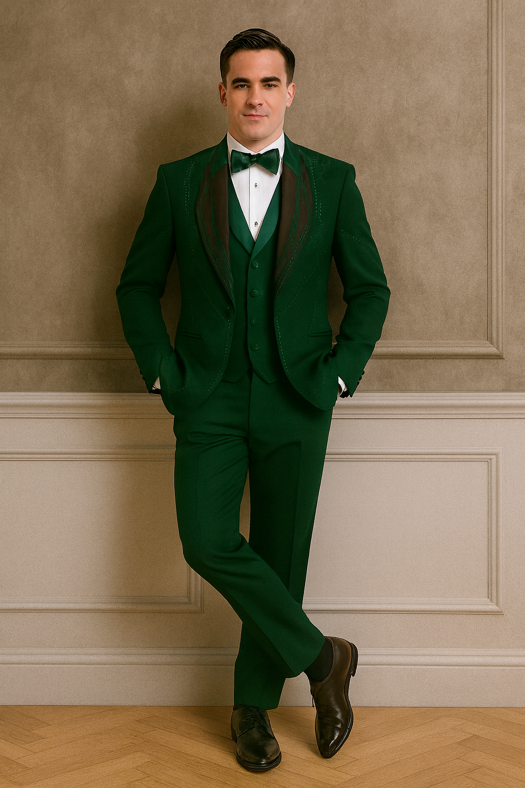 Hunter Green Italian Wool 3-Piece Modern Fit Tuxedo - 34 Short or Extra Small