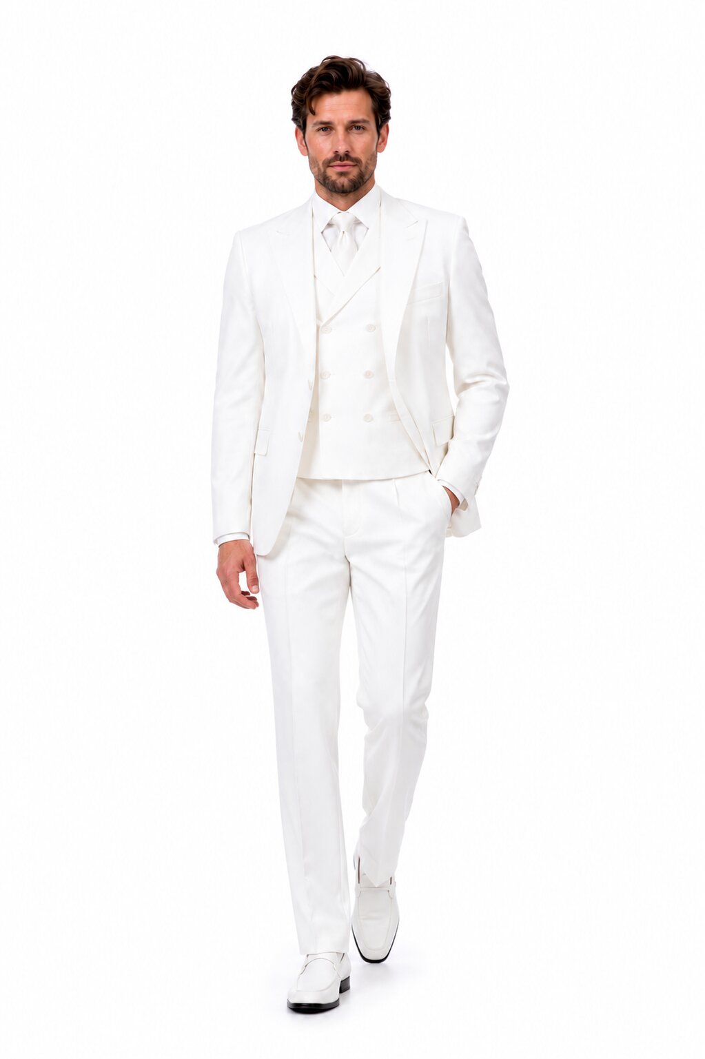 Tiglio Italian Suit - Real Wool Fabric Super 150's San Giovesse off White, Wide Leg Suit & Vest super 150" wool in Color Off White - 38R