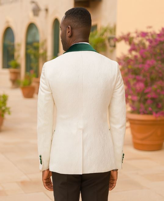 Ivory and Hunter Green Tuxedo Dinner Jacket Wide Velvet Groom Tuxedo Jacket - Prom 2026 Blazer