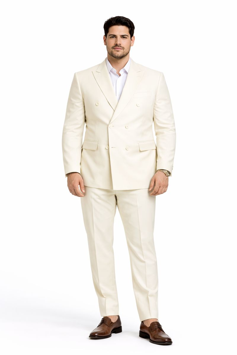 Ivory Double-Breasted Suit - Classic Summer Luxury - Coat Size 38