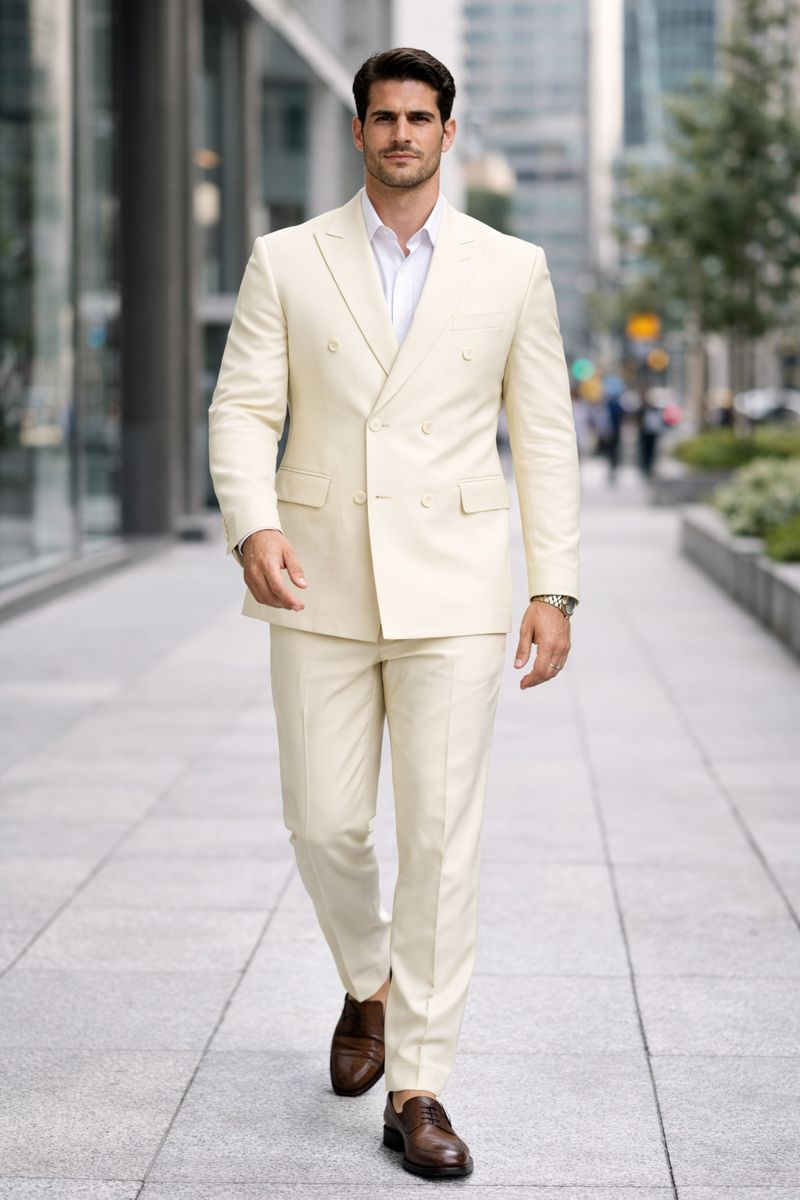 Ivory Double-Breasted Suit - Classic Summer Luxury - Coat Size 38