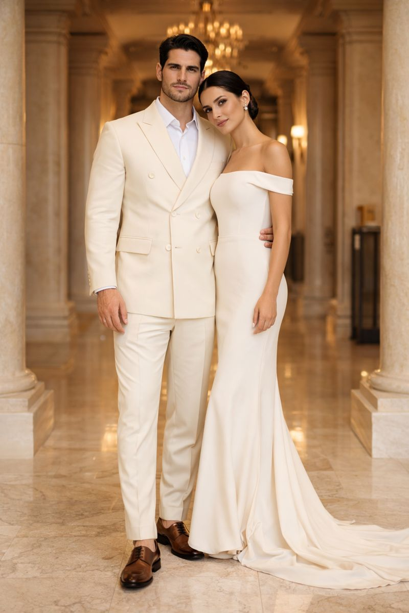 Ivory Double-Breasted Suit - Classic Summer Luxury - Coat Size 38