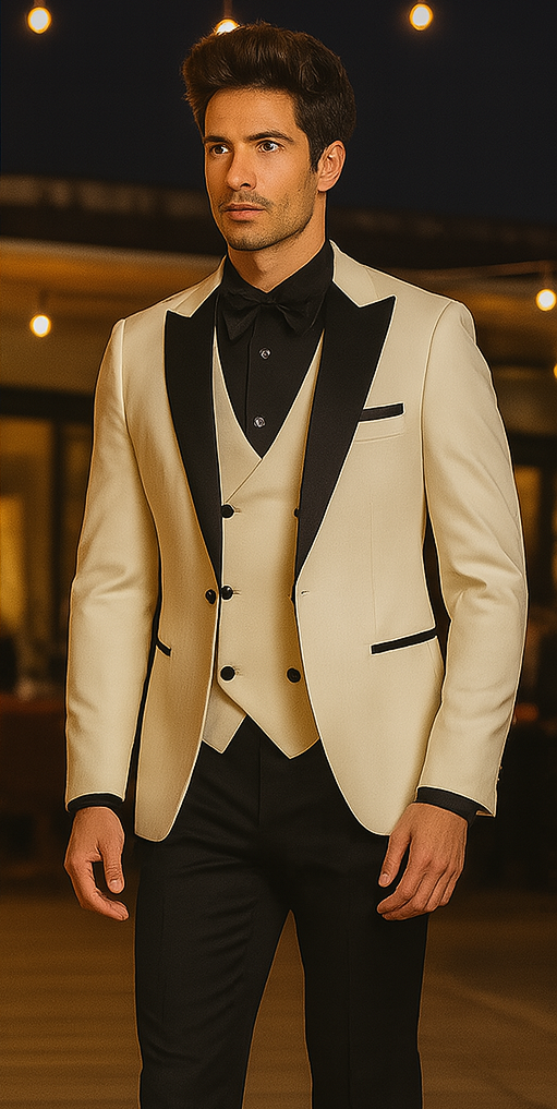 Ivory Tuxedo - Cream Wedding Suit  - Off White Groom 1 Button  Suit - 38 Short Jacket+32 Waist Adjustable 28to34)(Height: 5 4 to5 7 )(Neck  15-16.5)S-M)