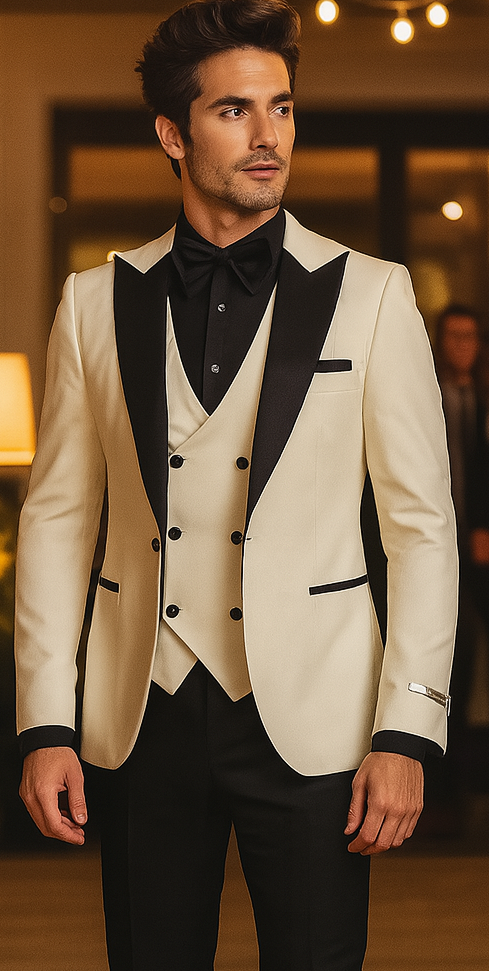 Ivory Tuxedo - Cream Wedding Suit  - Off White Groom 1 Button  Suit - 38 Short Jacket+32 Waist Adjustable 28to34)(Height: 5 4 to5 7 )(Neck  15-16.5)S-M)
