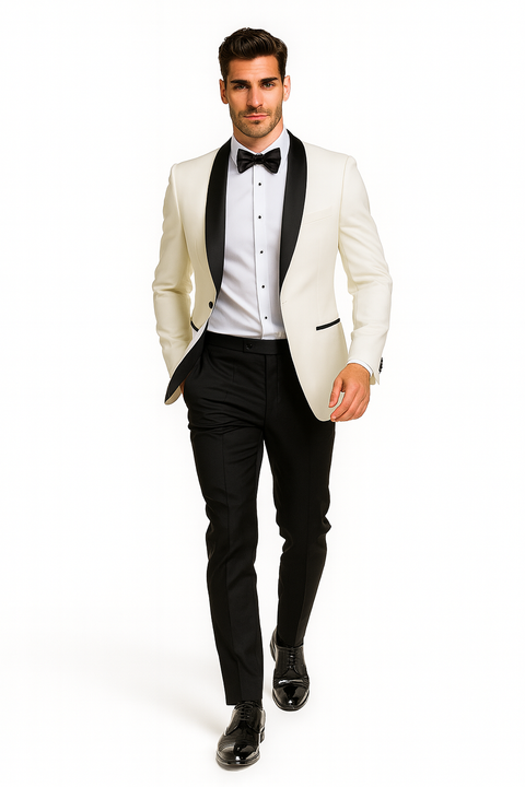 "Mens Designer Traditional Shawl Dinner Suit Jacket in Ivory"