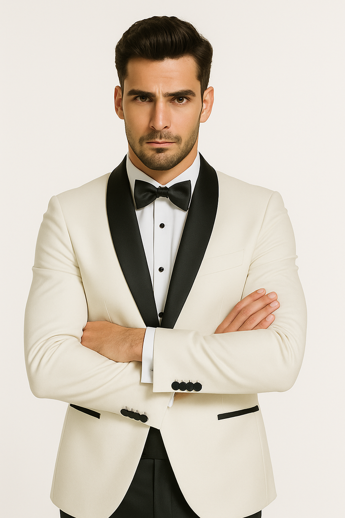 "Mens Designer Traditional Shawl Dinner Suit Jacket in Ivory"