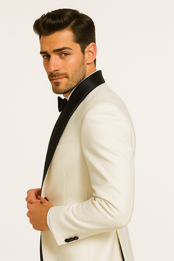 "Mens Designer Traditional Shawl Dinner Suit Jacket in Ivory"