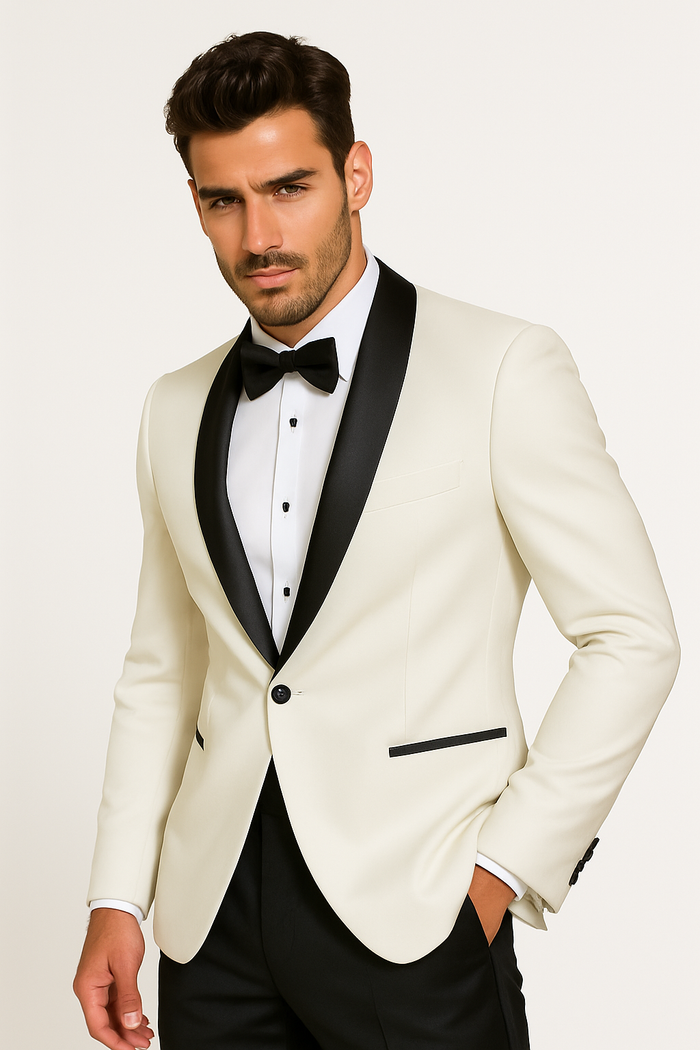 "Mens Designer Traditional Shawl Dinner Suit Jacket in Ivory"