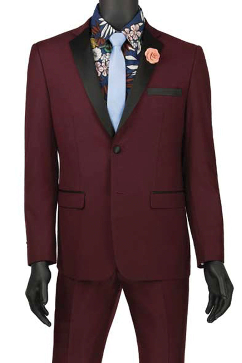 Mens Ultra Slim Fit Tuxedo in Burgundy - 36 Short