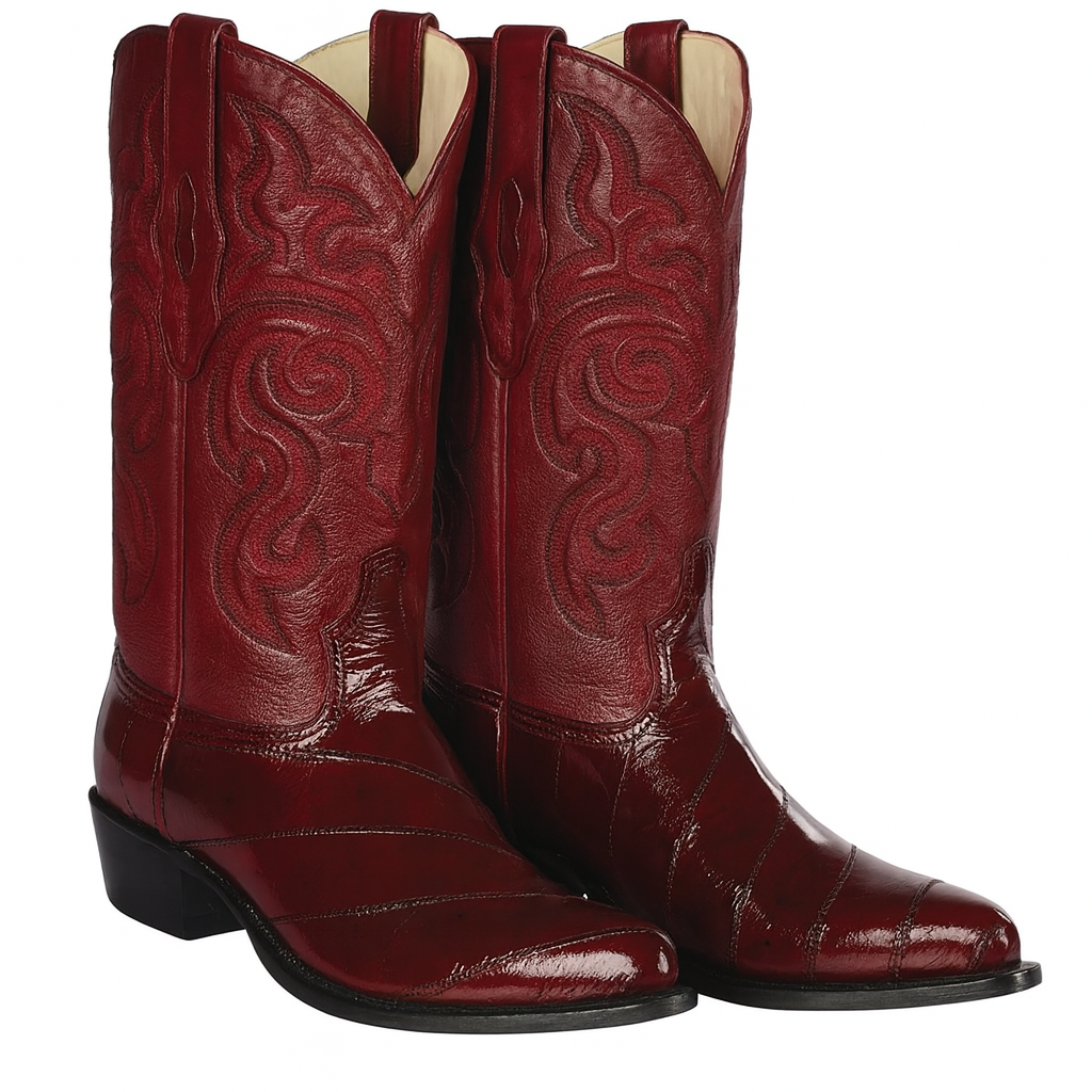 J Toe Cowboy Boots - J Toe Western Boots - Los Altos Boots - Mens Dress Cowboy Boot - Low Priced Burgundy Eel Cowboy Boots J-Toe- in  Burgundy - 6