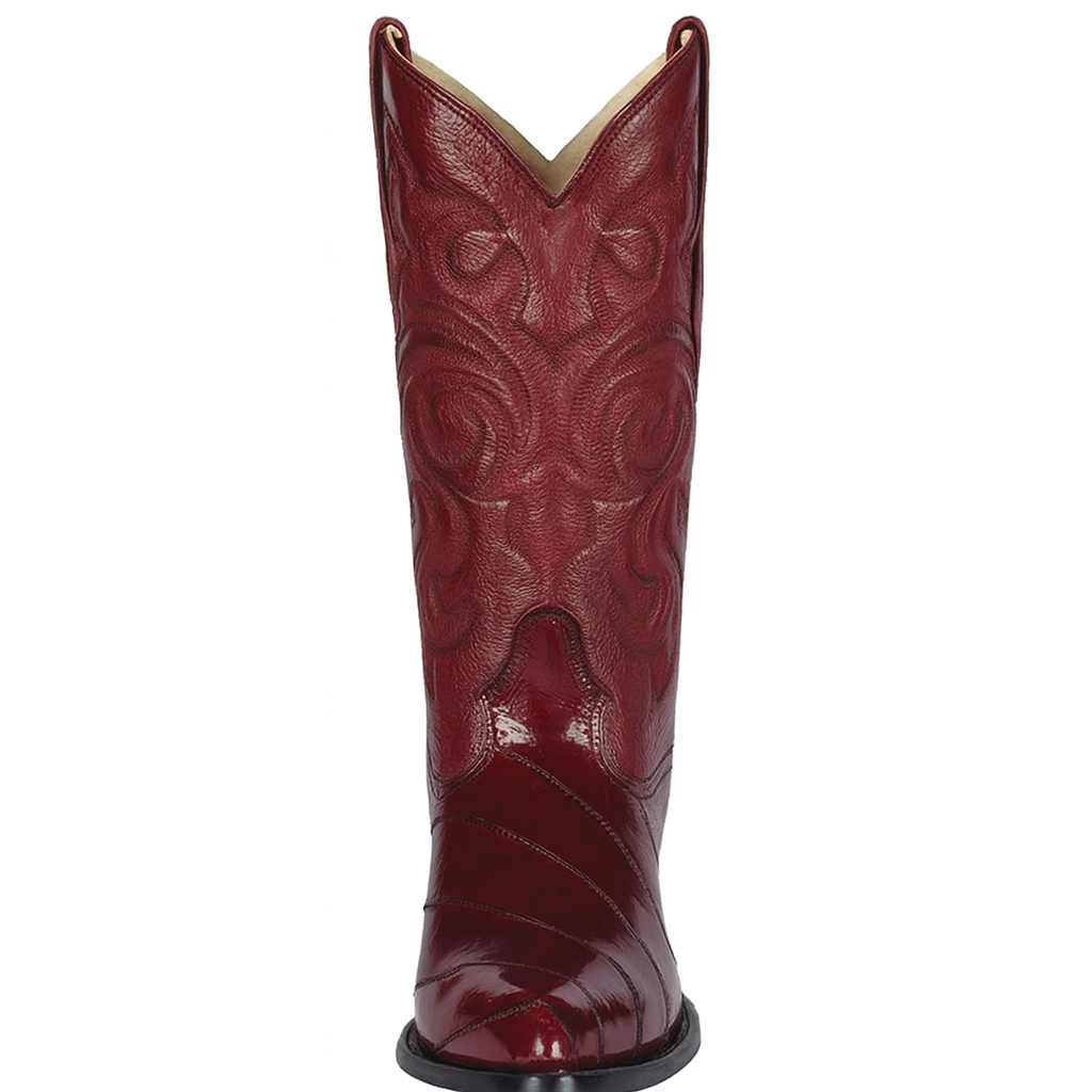 J Toe Cowboy Boots - J Toe Western Boots - Los Altos Boots - Mens Dress Cowboy Boot - Low Priced Burgundy Eel Cowboy Boots J-Toe- in  Burgundy - 6
