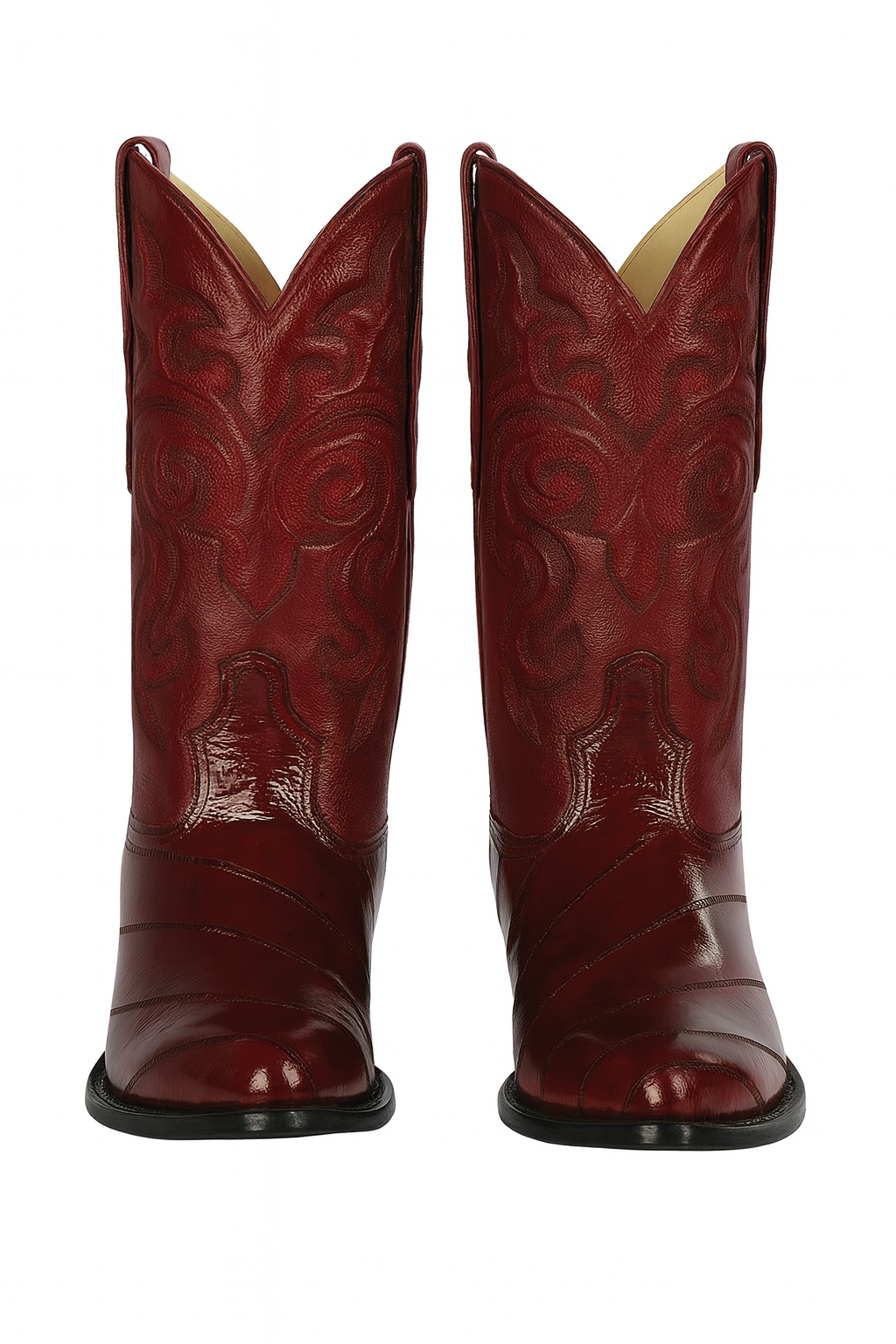 J Toe Cowboy Boots - J Toe Western Boots - Los Altos Boots - Mens Dress Cowboy Boot - Low Priced Burgundy Eel Cowboy Boots J-Toe- in  Burgundy - 6