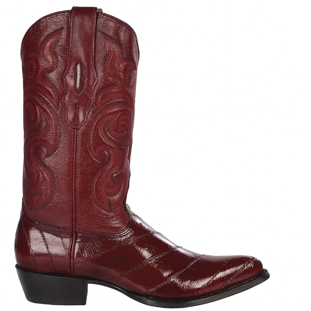 J Toe Cowboy Boots - J Toe Western Boots - Los Altos Boots - Mens Dress Cowboy Boot - Low Priced Burgundy Eel Cowboy Boots J-Toe- in  Burgundy - 6